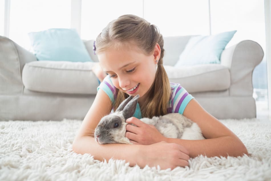 girl with pet rabbit