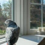 parrot looking out of a window