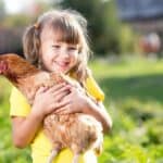 girl holding a chicken