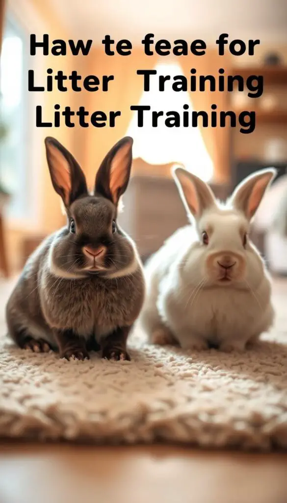 Two neutered rabbits, one male and one female, sitting calmly on a soft, plush rug in a cozy, well-lit room. The rabbits have a tranquil, relaxed expression, indicating their ease of litter training. The lighting is warm and gentle, casting a soothing glow on the scene. The rabbits are positioned in the foreground, while the background is blurred, creating a focus on the subjects. The overall atmosphere is one of domesticity and harmony, showcasing the ease of litter training for both male and female neutered rabbits.